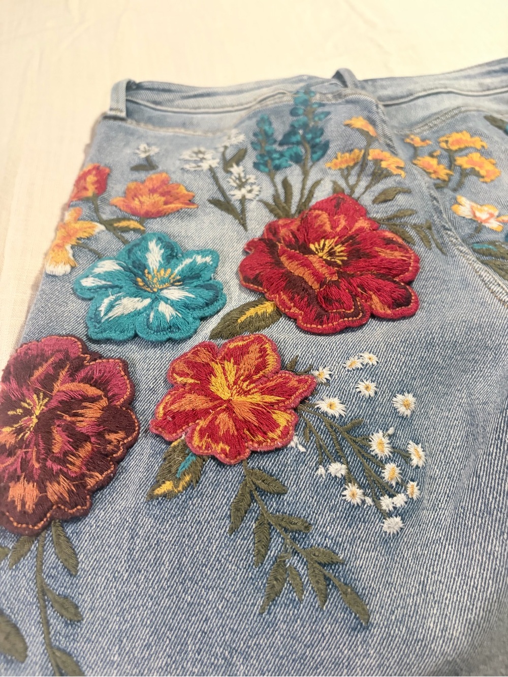 Free People Driftwood Farrah Embroidered Flare Jeans in Light Blue Floral Detail - Picture 5 of 9